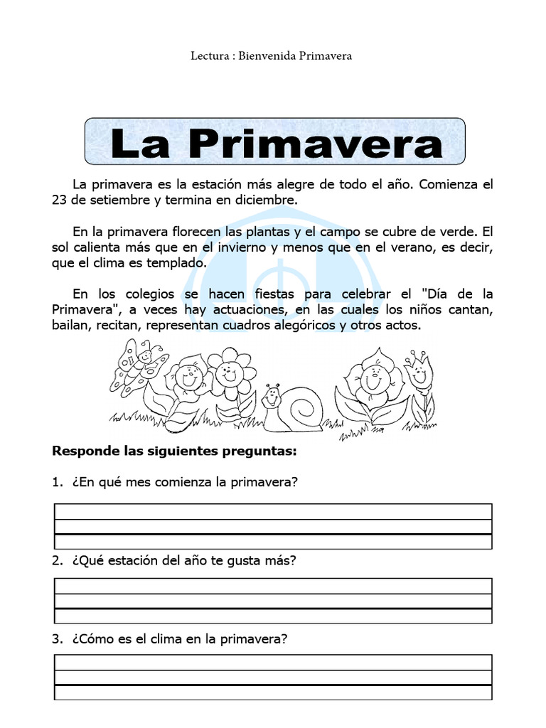 Ficha de La Primavera para Primaria | PDF