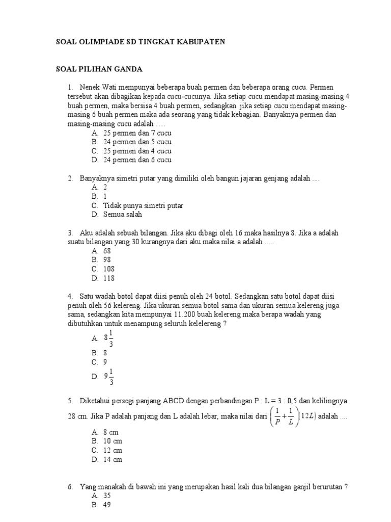 Soal Matematika Anak Tk Doc Kumpulan Soal Pelajaran 3