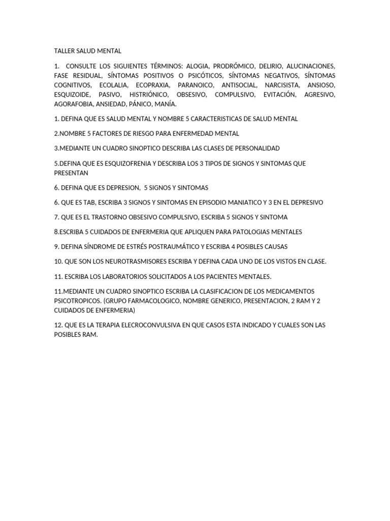 Taller de Salud Mental | PDF