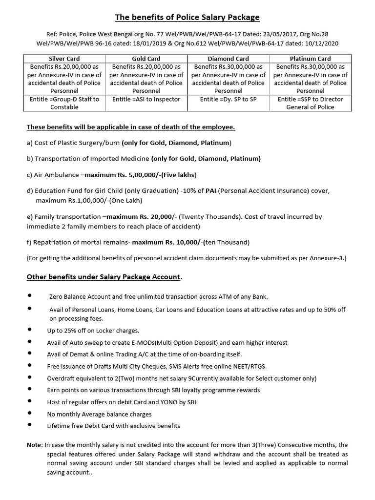 Police Salary Package Benefits Overview | PDF | Overdraft | Payments