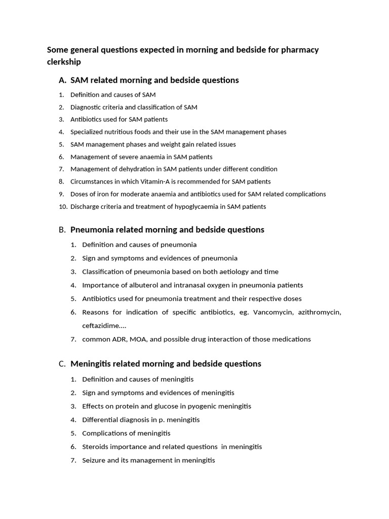SAM Related Morning and Bedside Questions | PDF