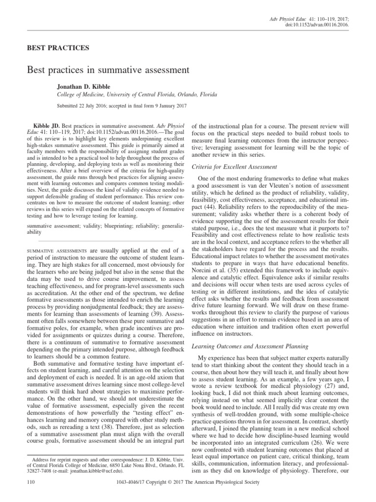 Best Practices for Summative Assessment | PDF | Educational Assessment ...