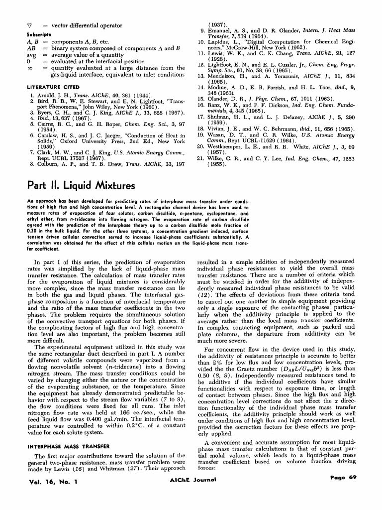 Interphase Mass Transfer in Liquid Mixtures | PDF | Liquids | Convection