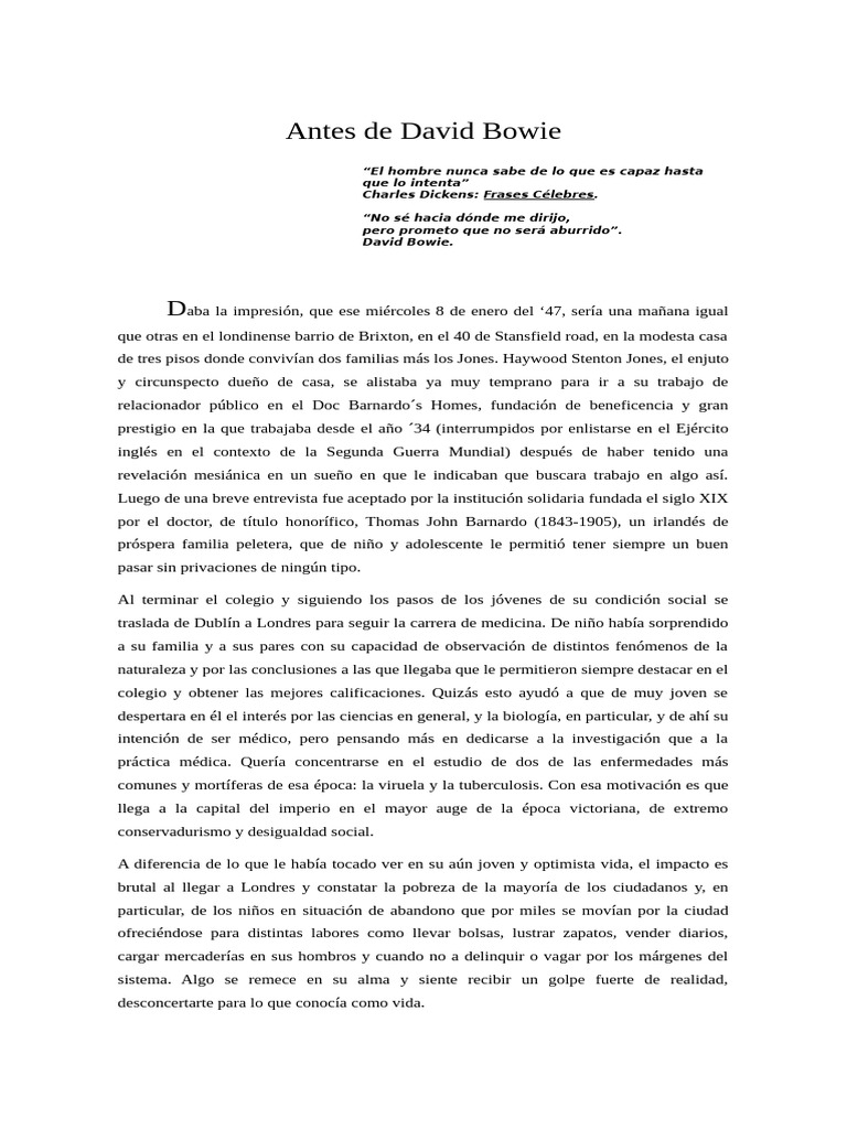 La vida de David Bowie antes de ser ícono | PDF | Albert Camus | Erwin ...