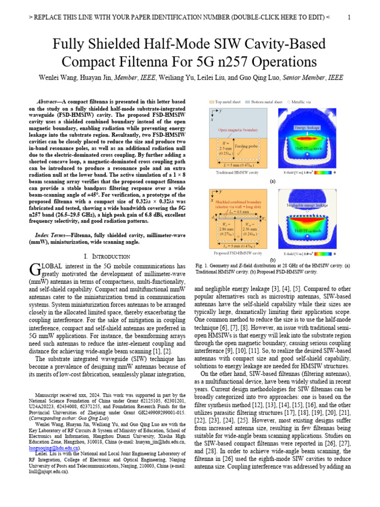 Fully Shielded Half-Mode SIW Cavity-Based Compact Filtenna For 5G n257 ...
