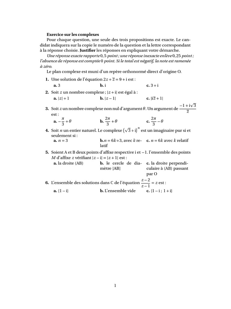 Exercice sur les nombres complexes | PDF