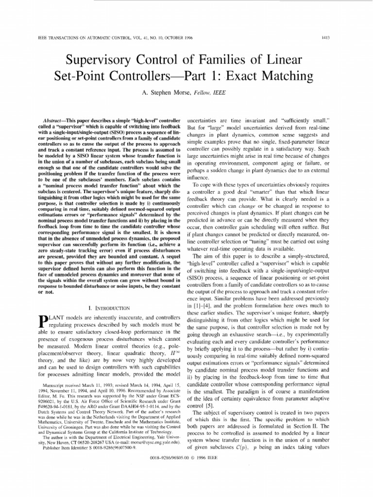 Supervisory Control for Linear Systems | PDF | Control Theory | Matrix ...