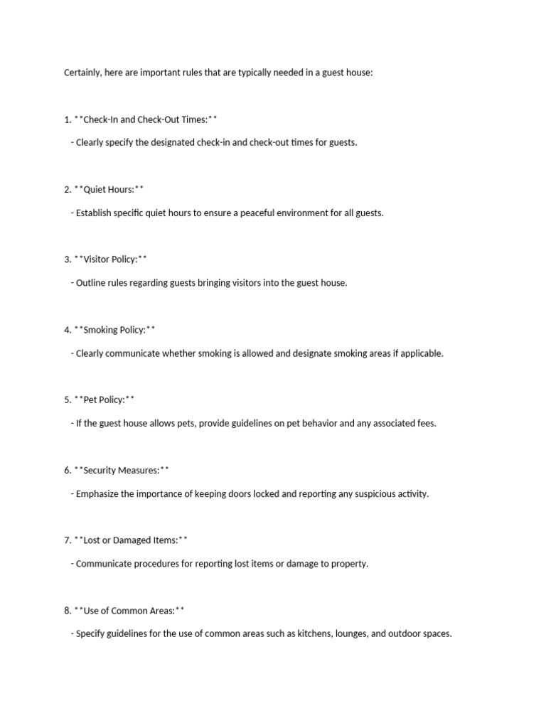 Essential Guest House Rules Guide | PDF