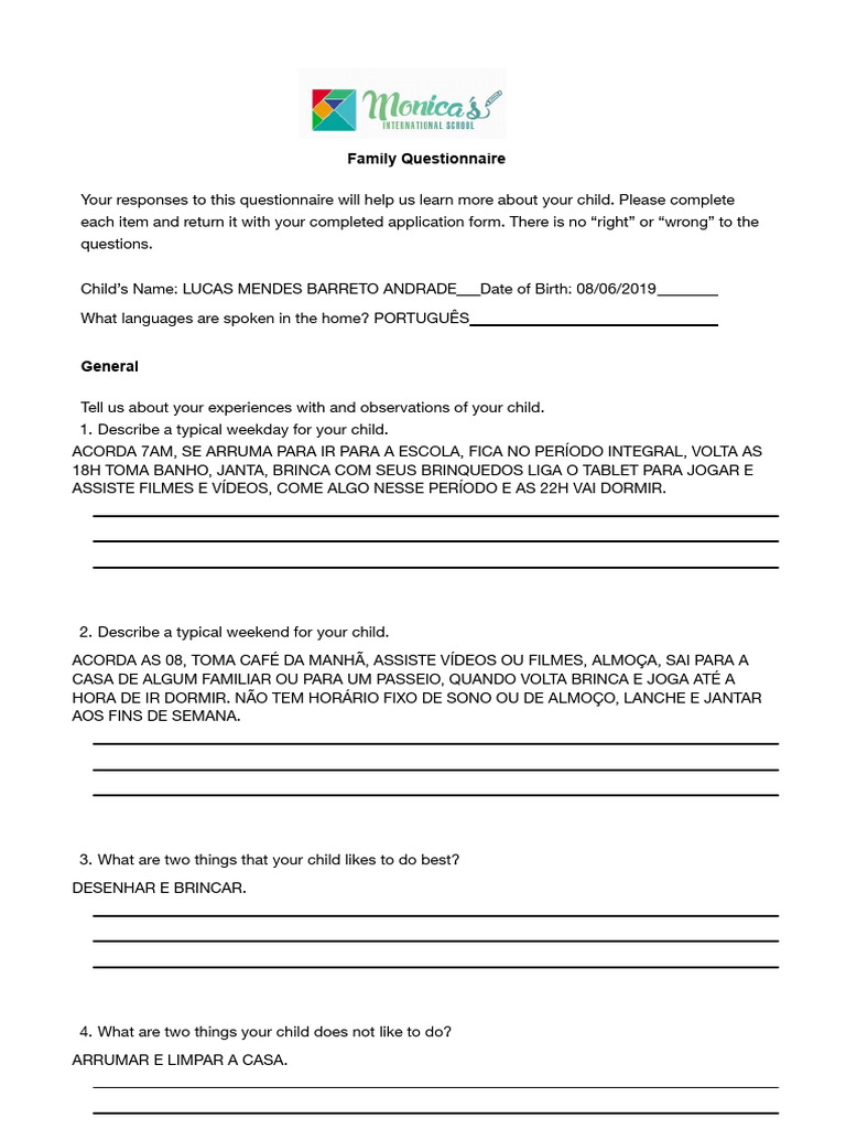 Child Development Family Questionnaire | PDF | Human Reproduction | Family