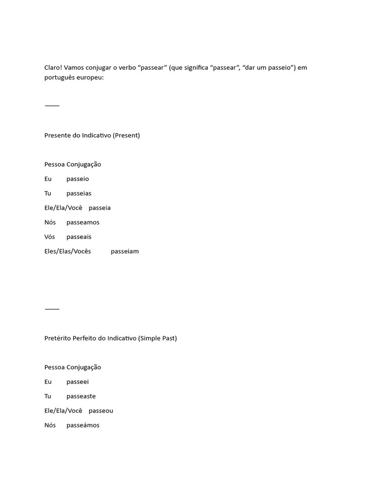 Conjugação do Verbo Passear em Português | PDF | Famílias linguísticas ...