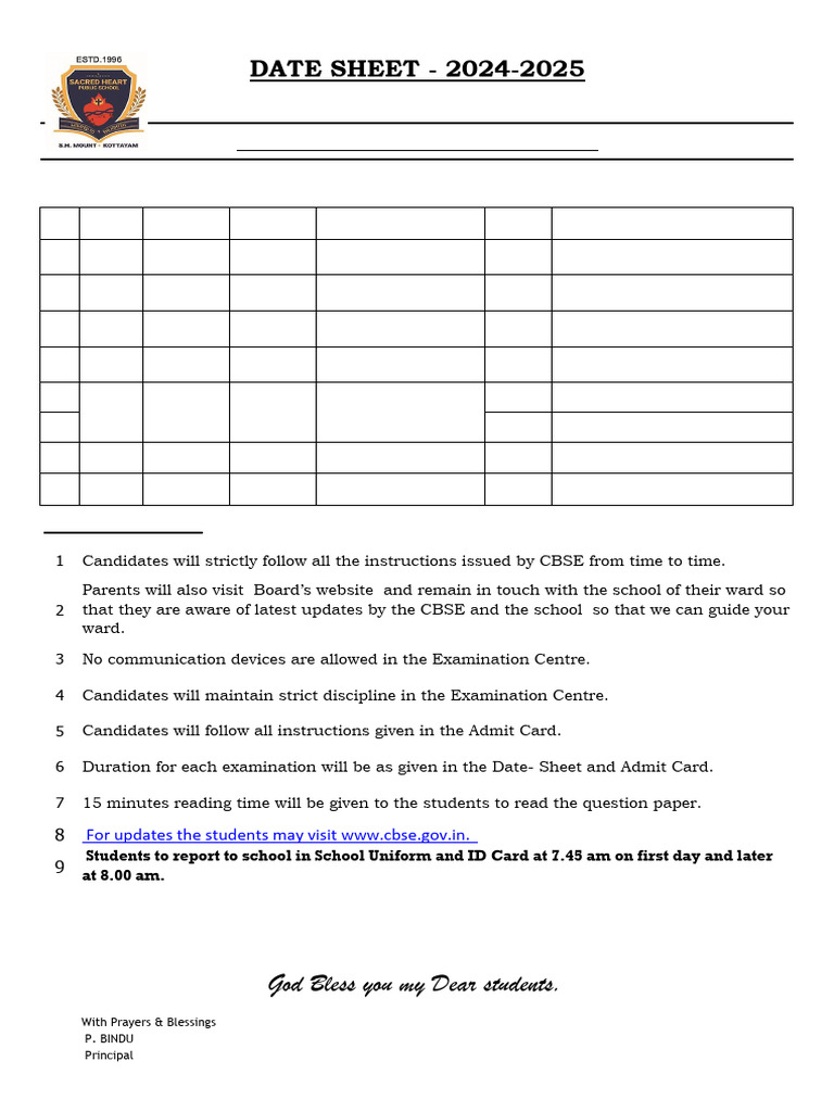 Class 10 Date Sheet 2025 | PDF