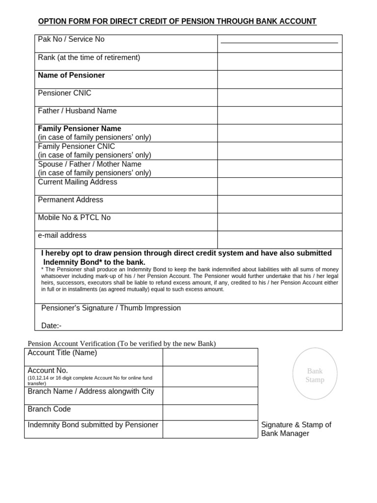 Direct Credit Pension Form Template | PDF
