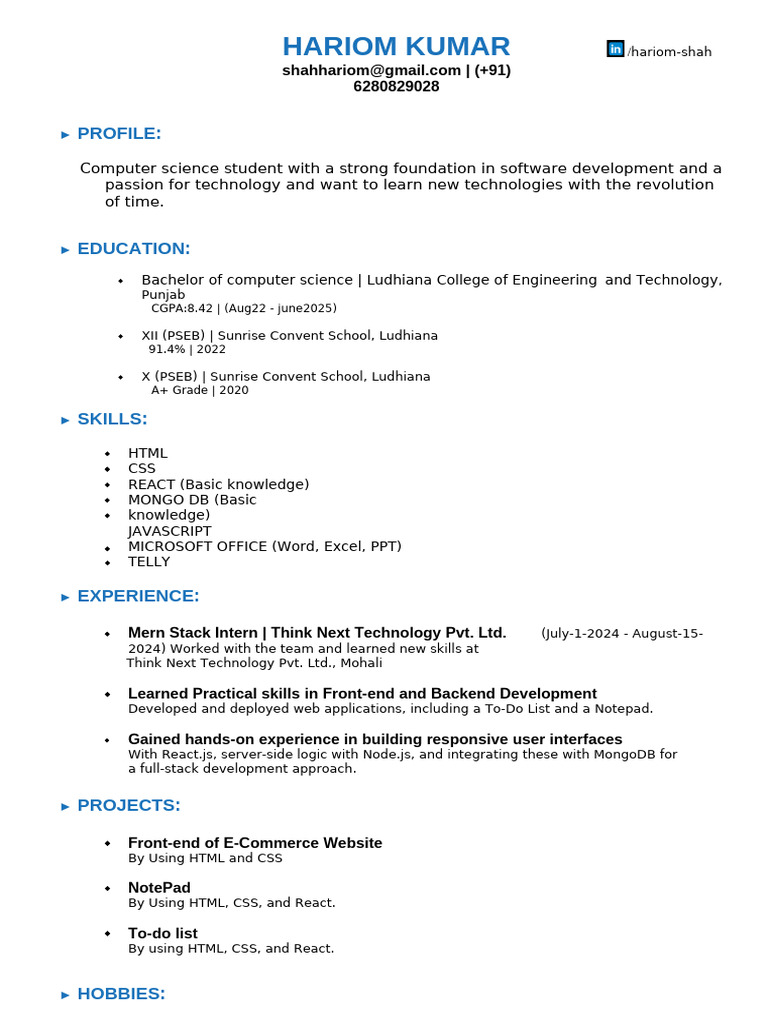 Computer Science Student Resume | PDF