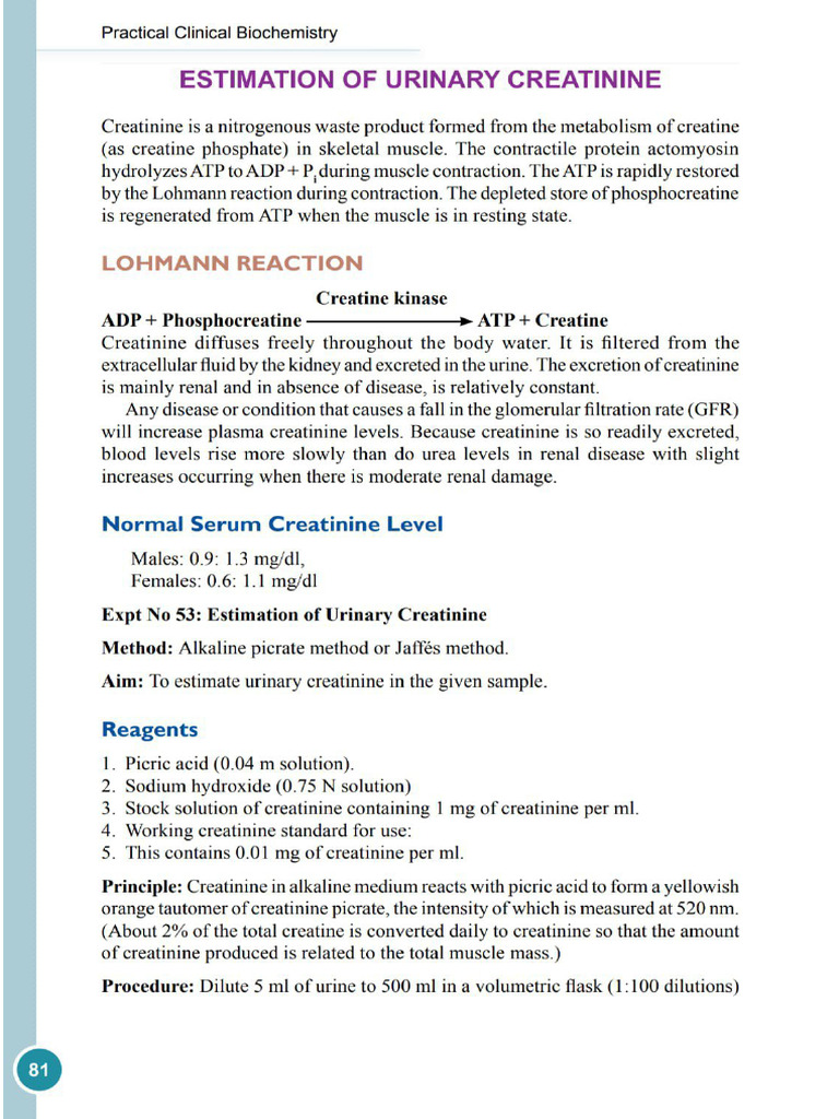 Creatinine Estimation (Plasma, Serum and Urine Creatinine Estimation ...