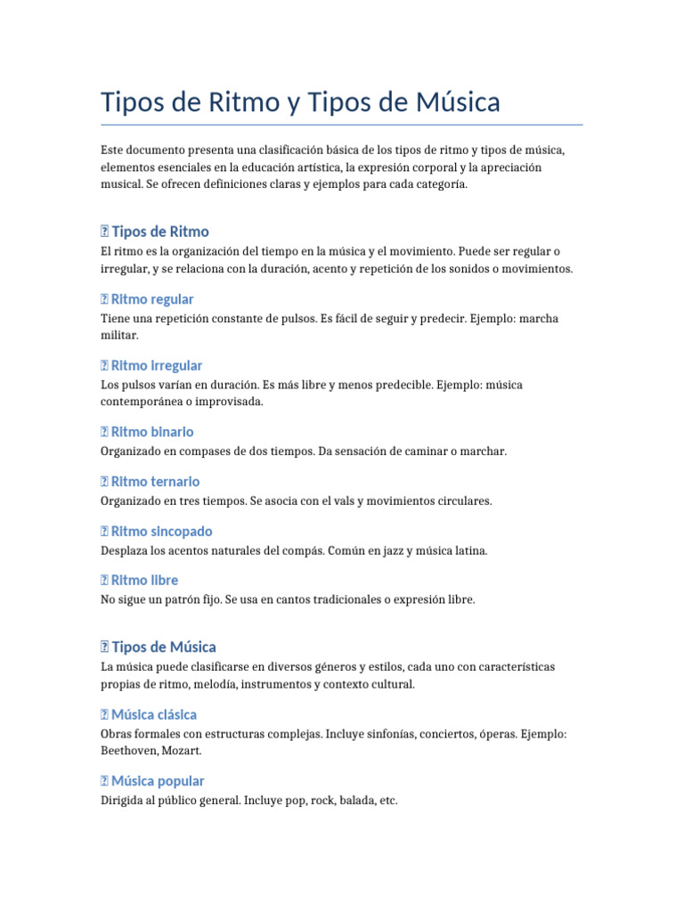 Clasificación de Ritmos y Música | PDF