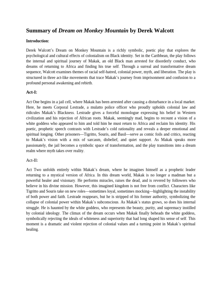Summary of Dream on Monkey Mountain | PDF | Dream