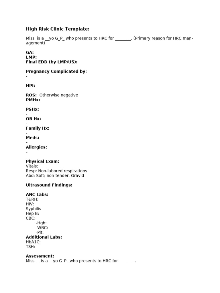 High Risk Clinic Patient Template | PDF