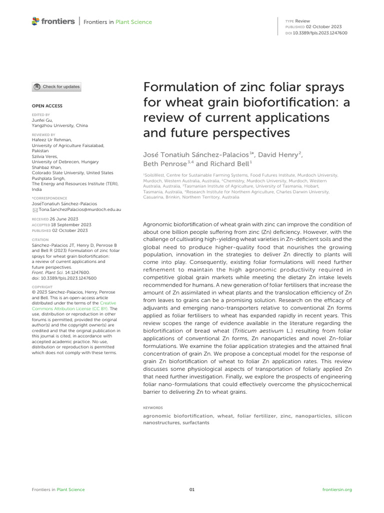 Increase Zinc Level in Wheat Plant | PDF | Zinc | Wheat