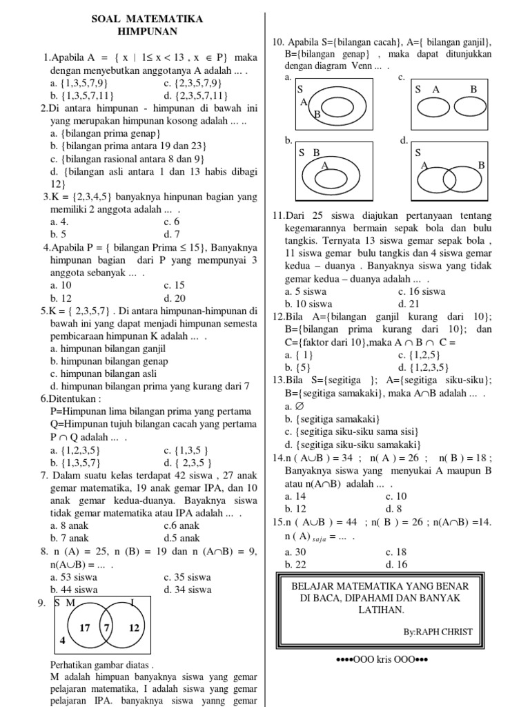 Soal Matematika Himpunan By Raph Christ