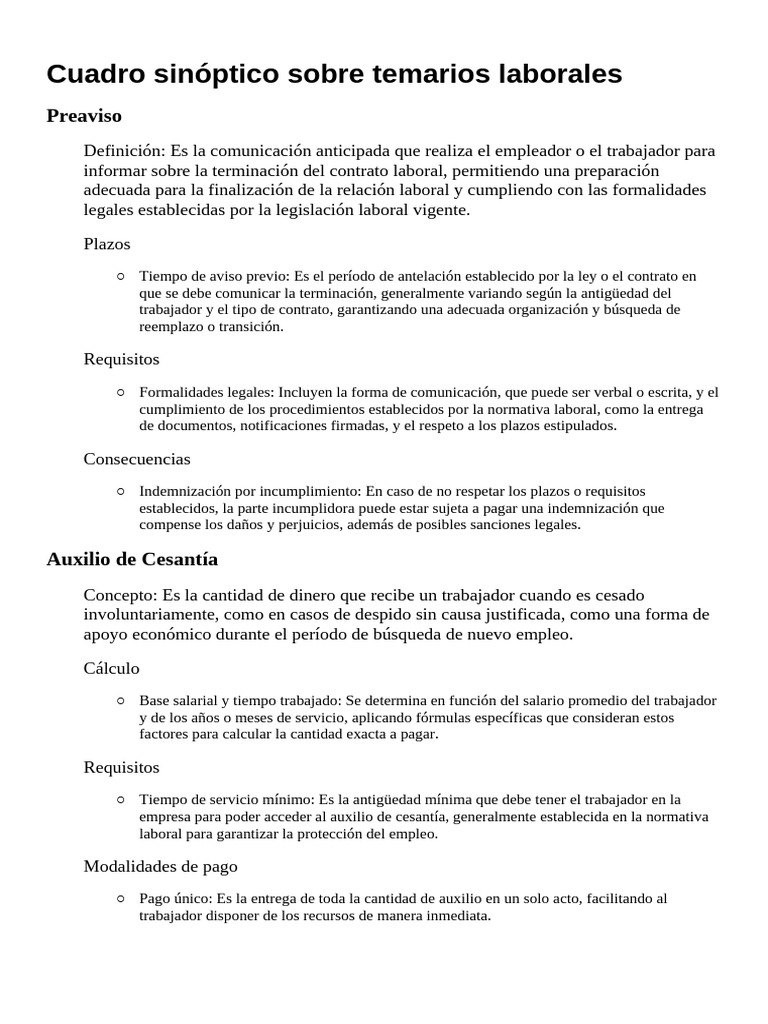Temarios Laborales: Preaviso y Vacaciones | PDF | Derecho laboral | Salario