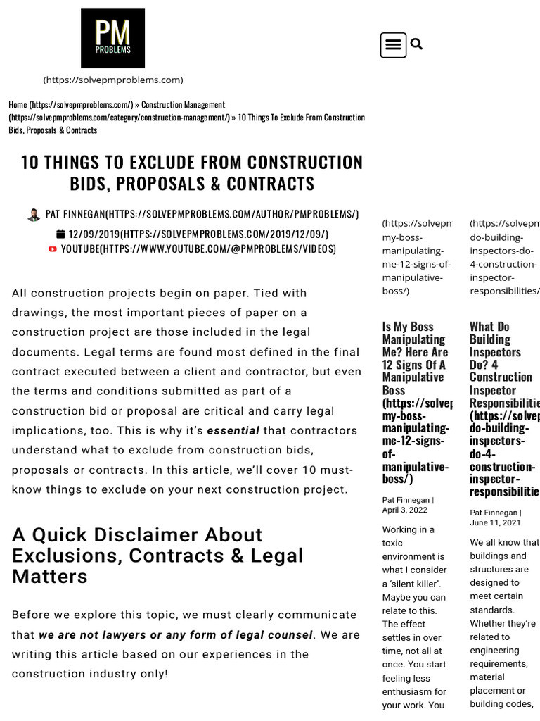 10 Things To Exclude From Construction Bids, Propo | PDF | Overtime | Enron