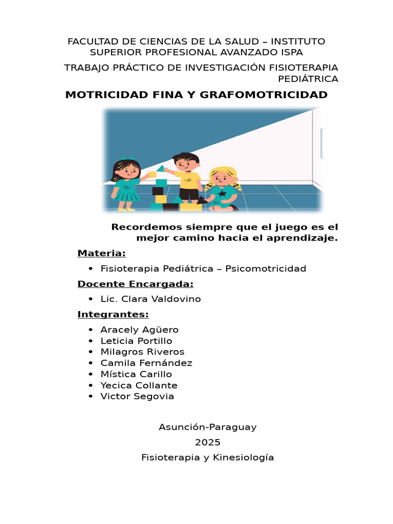Motricidad Fina y Grafomotricidad Infantil | PDF | Terapia física ...