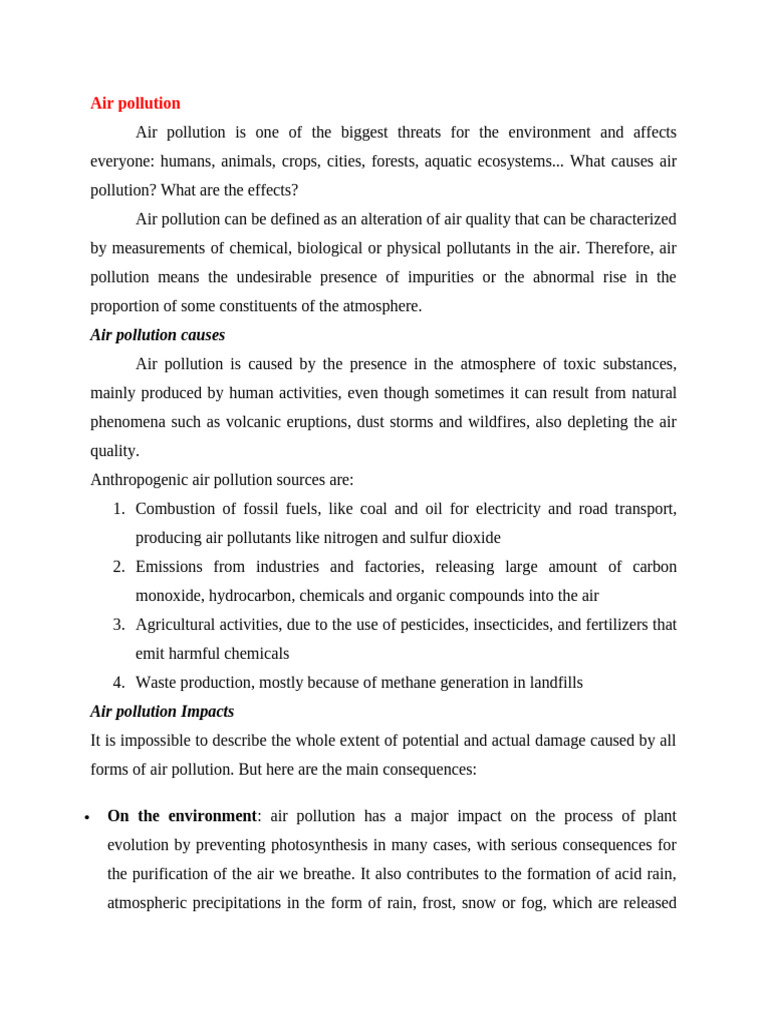 Causes and Effects of Air Pollution | PDF | Pollution | Air Pollution
