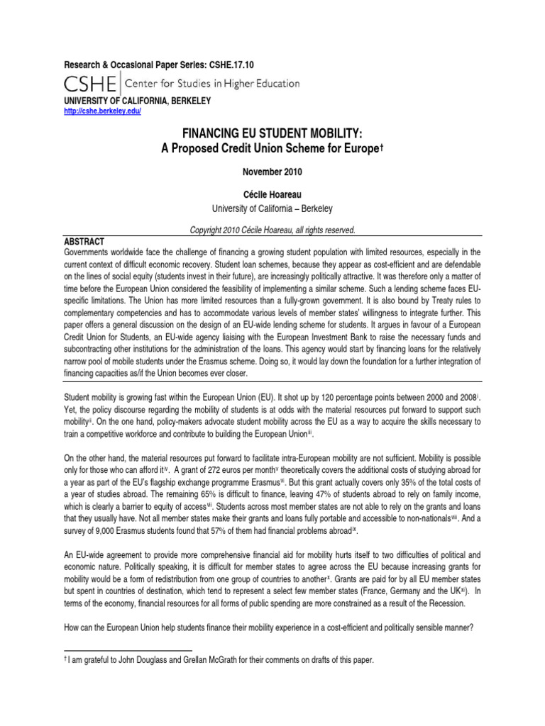 EU Student Mobility Financing Proposal | PDF | Cost Of Living | Loans