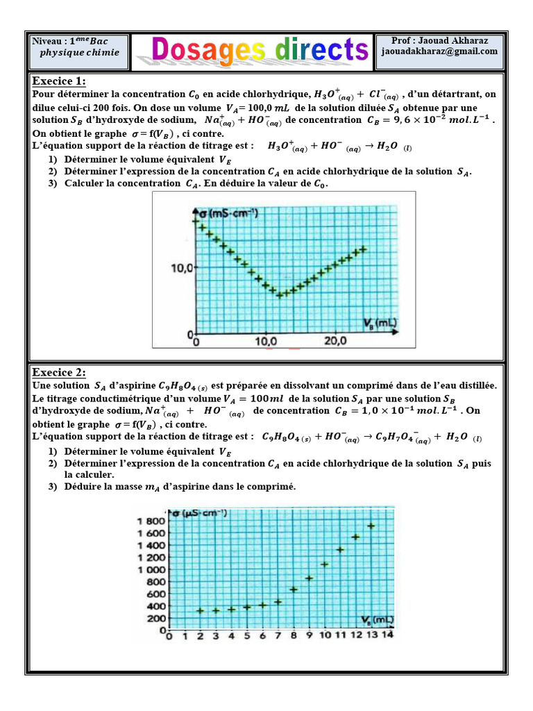 Exercices de titrage et concentration chimique | PDF | Titrage | Chimie