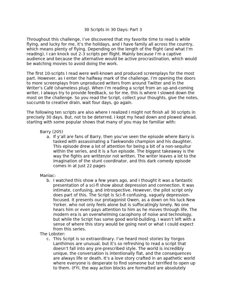 30 Scripts Challenge: Part 3 Insights | PDF