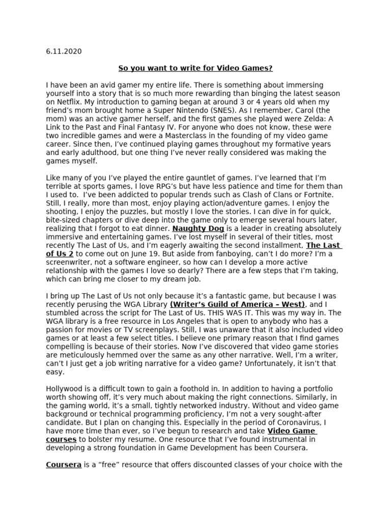 WritingforVideoGames | PDF | Gaming