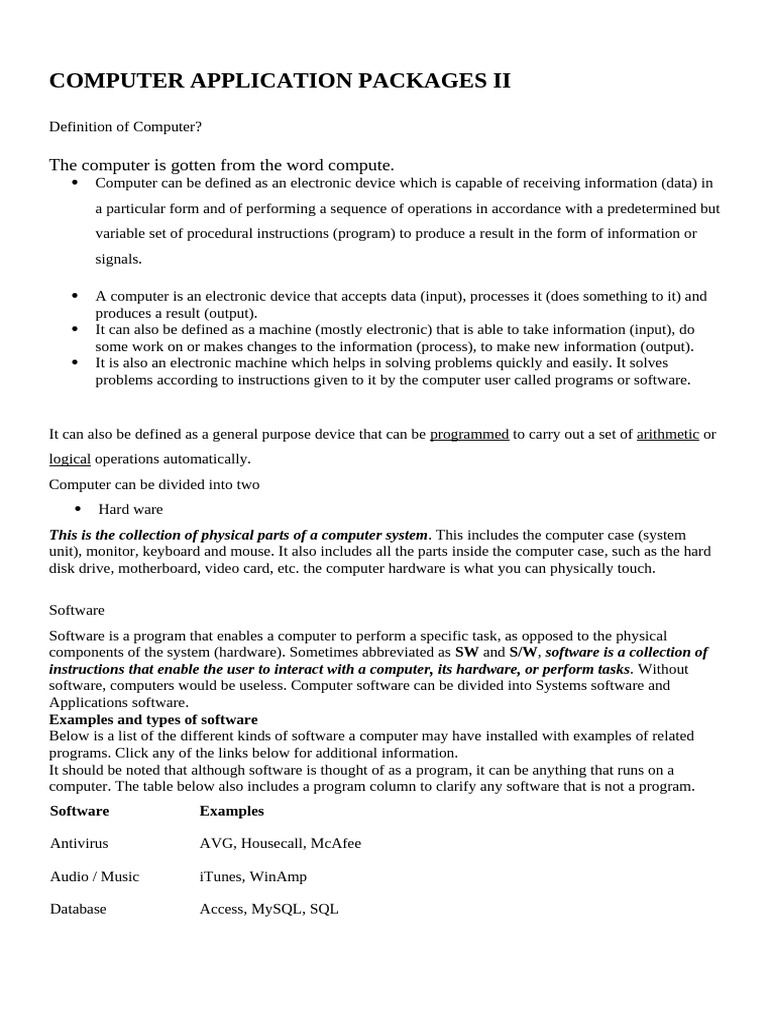Computer Application Packages Main Note | PDF | Window (Computing ...