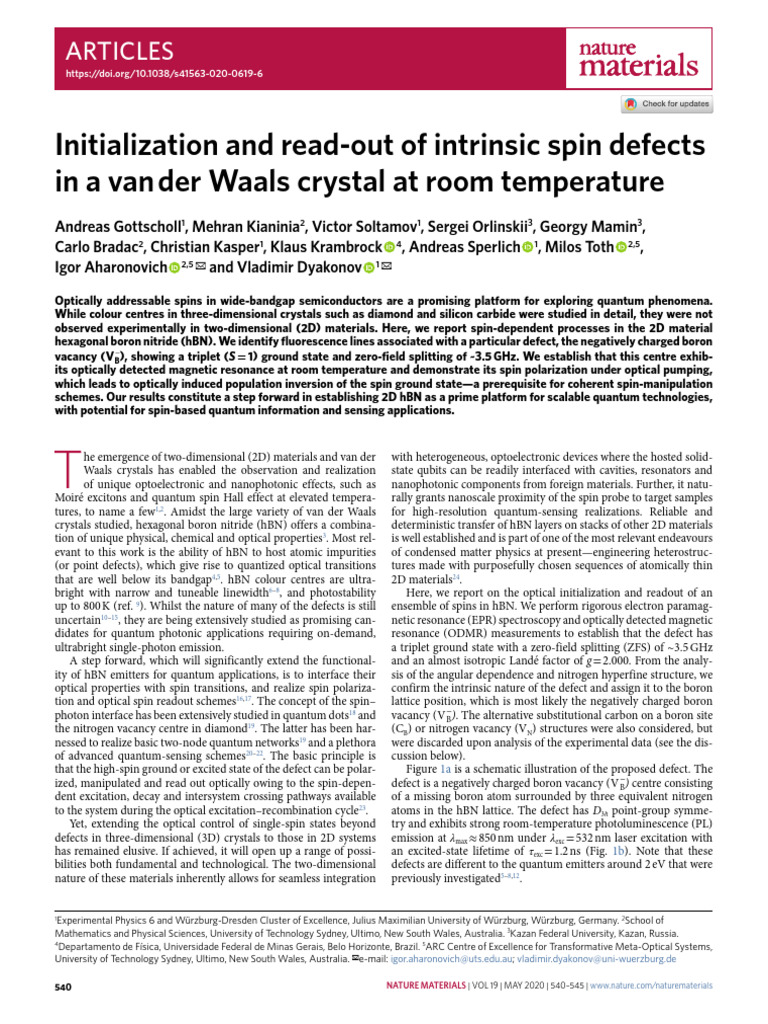 Initialization and Read-Out of Intrinsic Spin Defects in A Van Der ...