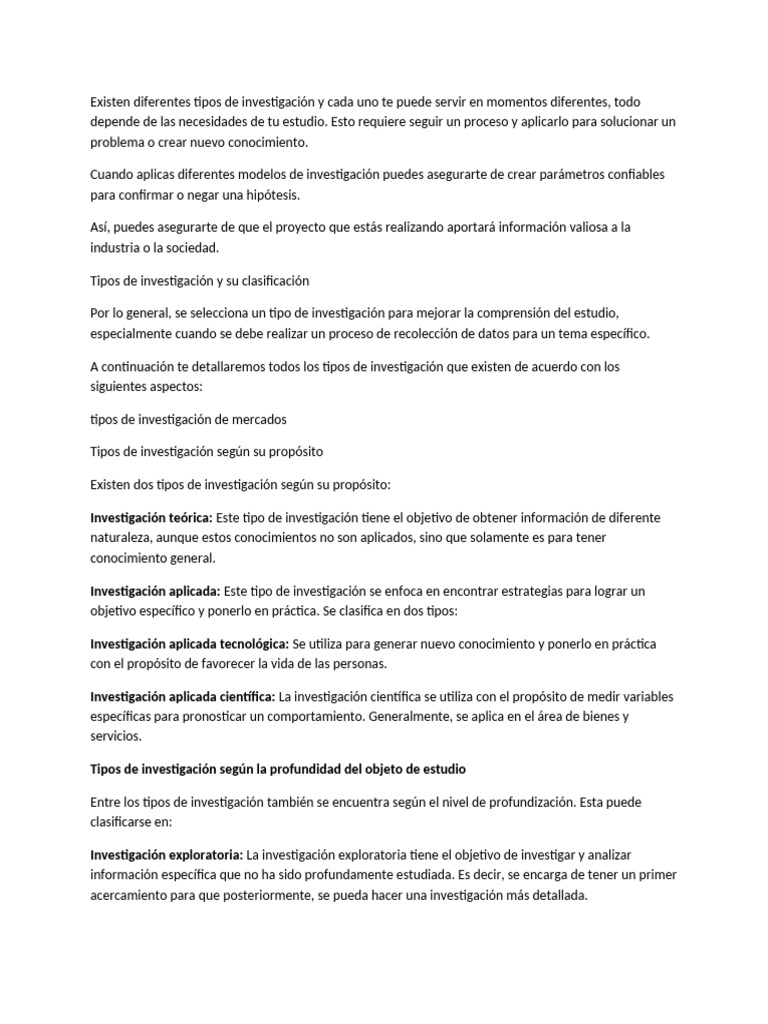 Tipos de Investigación: Guía Completa | PDF | Datos | Experimentar