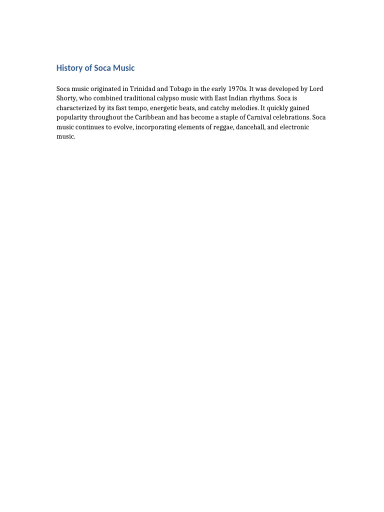 Evolution of Soca Music History | PDF