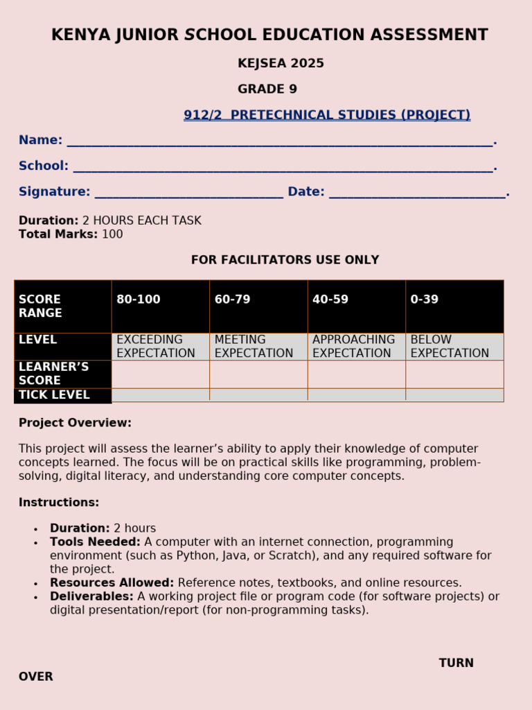 Kenya Grade 9 Pretechnical Studies Assessment | PDF | Computer Program ...
