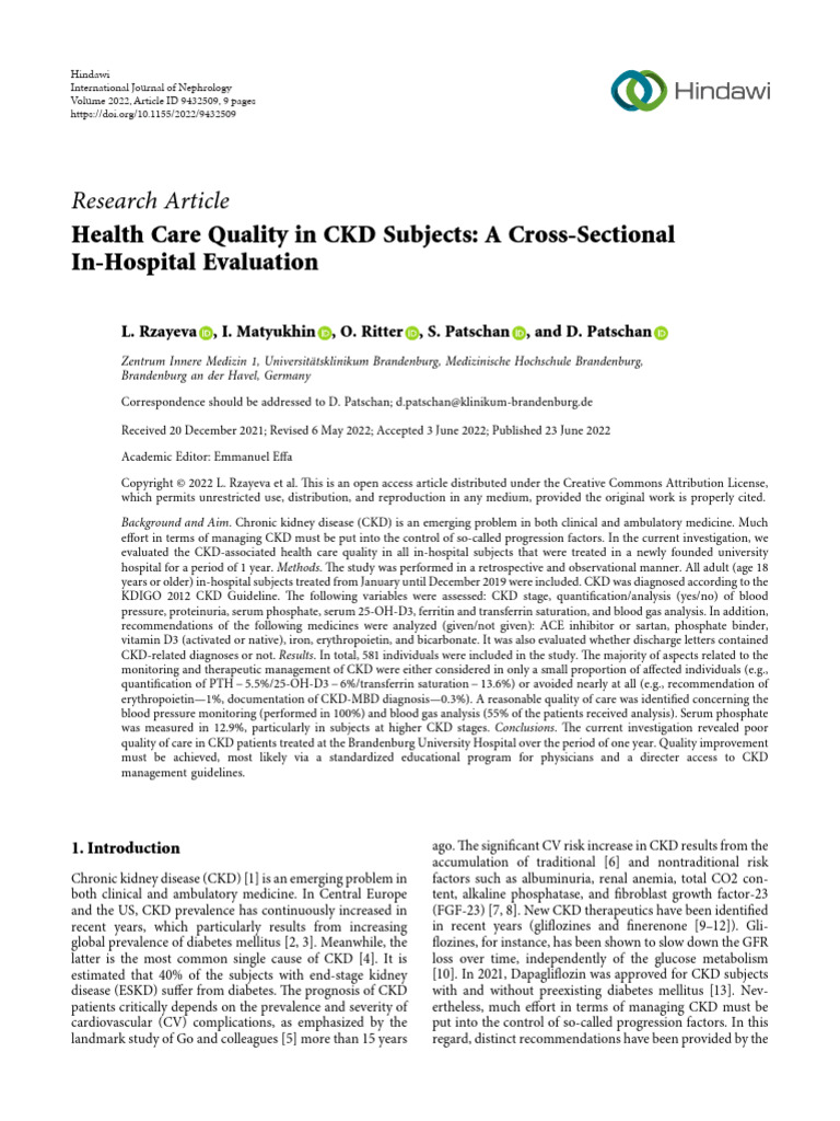 Health Care Quality in CKD Subjects - A Cross-Sectional | PDF | Chronic ...