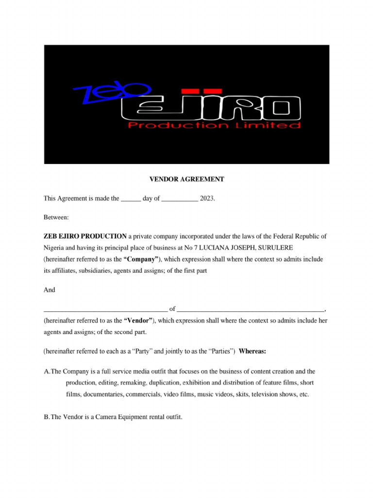 Adjusted Camera Vendor Contract | PDF