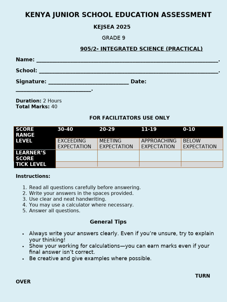 Grade 9 Integrated Science Practical Exam | PDF | Lever | Creativity