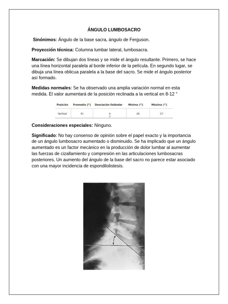 Análisis del Ángulo Lumbosacro y Ferguson | PDF | La columna vertebral ...