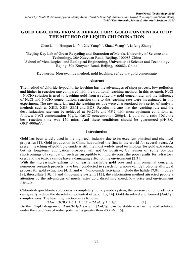 Chlorine-Based Gold Leaching Method | PDF | Gold | Iron