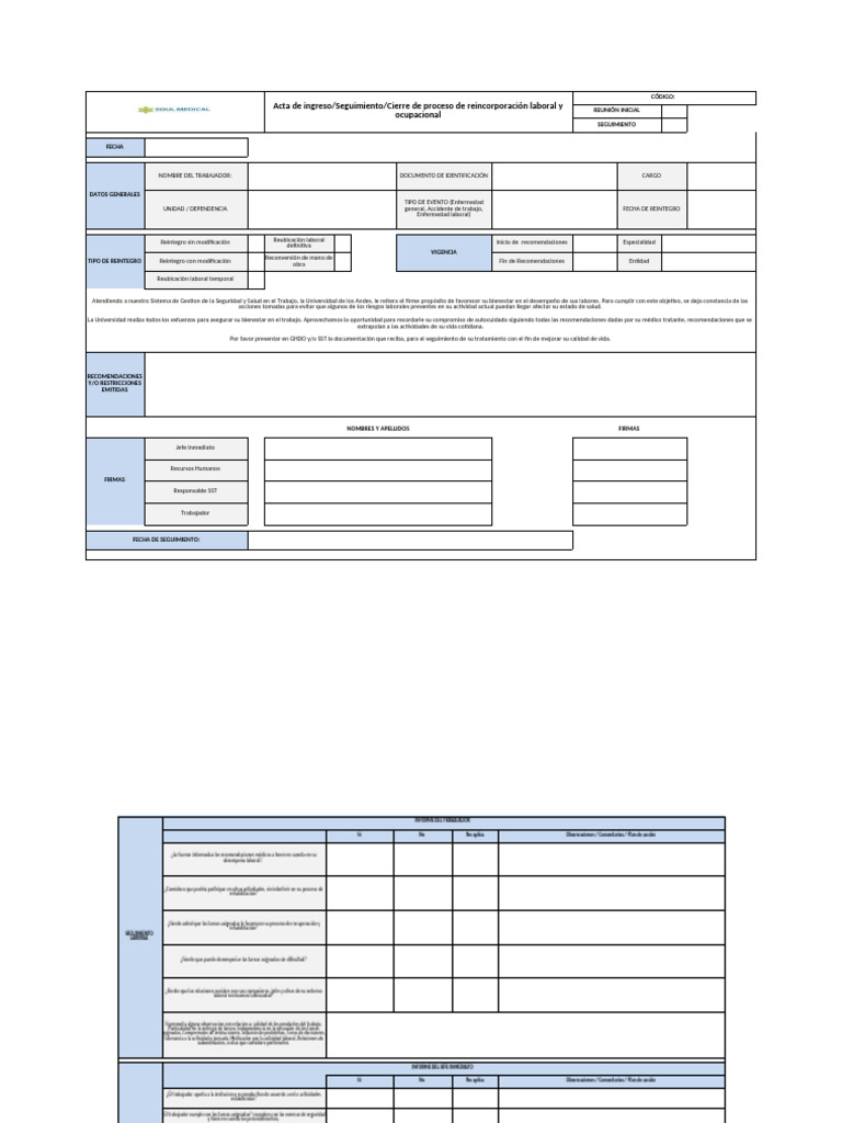 Proceso de Reincorporación Laboral y Seguimiento | PDF | Toma de decisiones