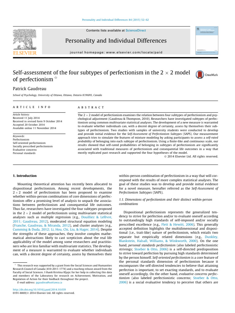 Personality and Individual Differences: Patrick Gaudreau | PDF ...