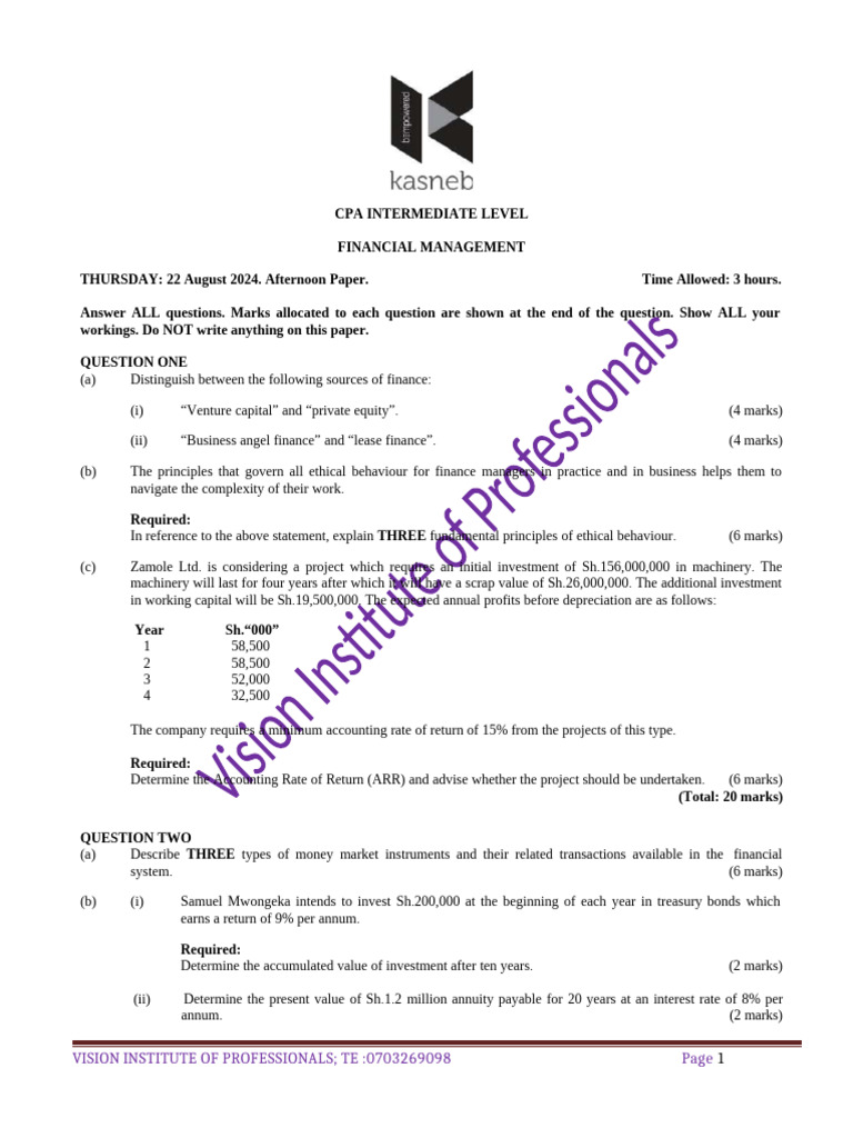 Financial Management Exam Paper 2024 | PDF | Dividend | Cost Of