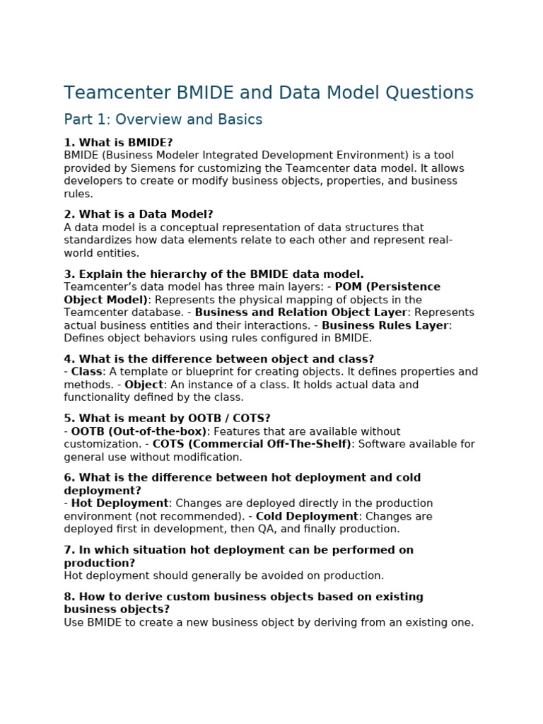 Teamcenter BMIDE Overview and Key Concepts | PDF | Data Model | Object ...