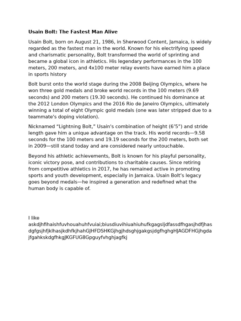 Usain Bolt Speed And Legacy PDF