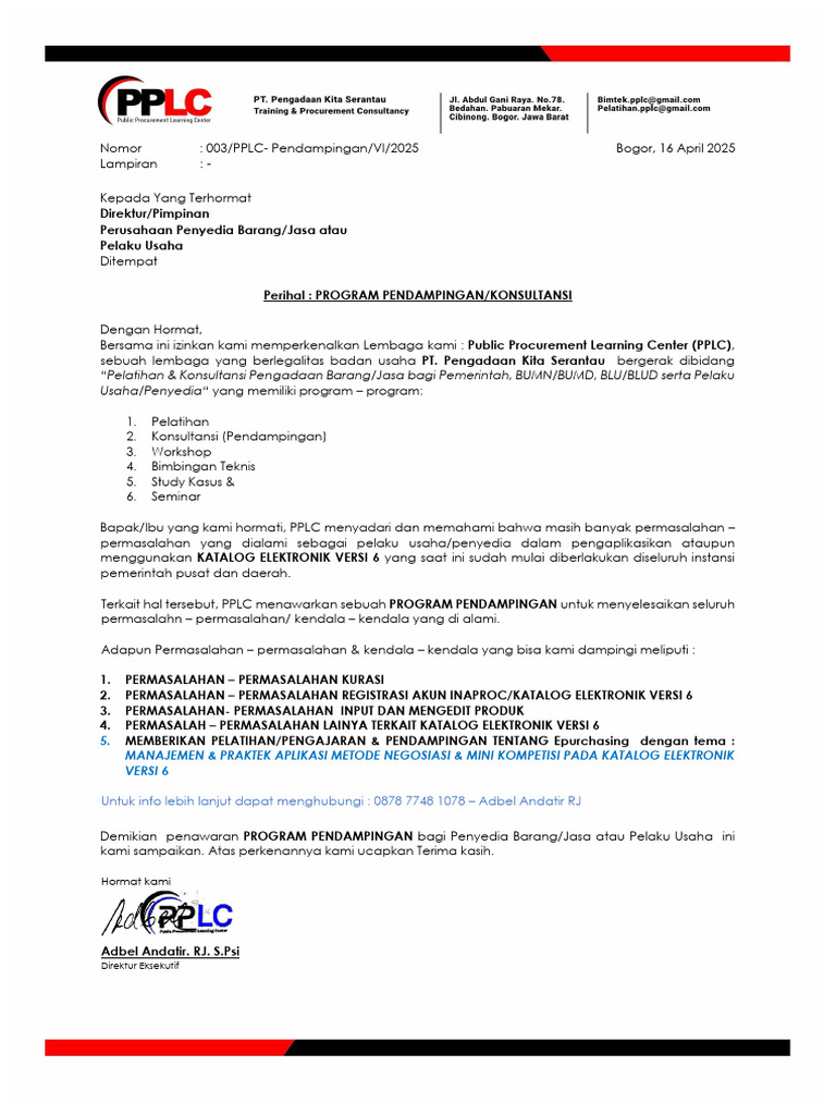Program Pendampingan PPLC untuk Usaha | PDF