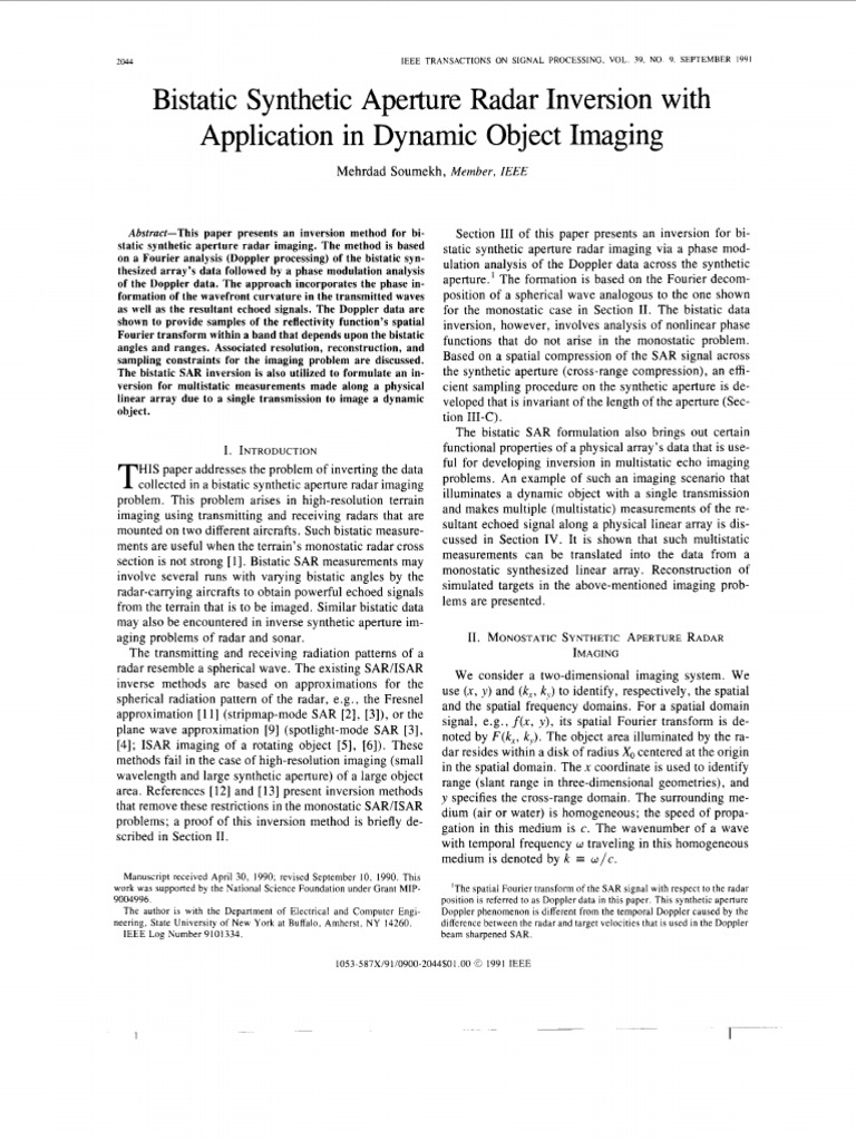 Bistatic SAR Imaging Inversion Method | PDF | Radar | Discrete Fourier ...