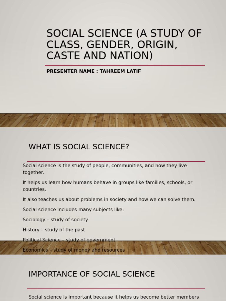 Social Science (A Study of Class, Gender, Origin, Caste and Nation ...