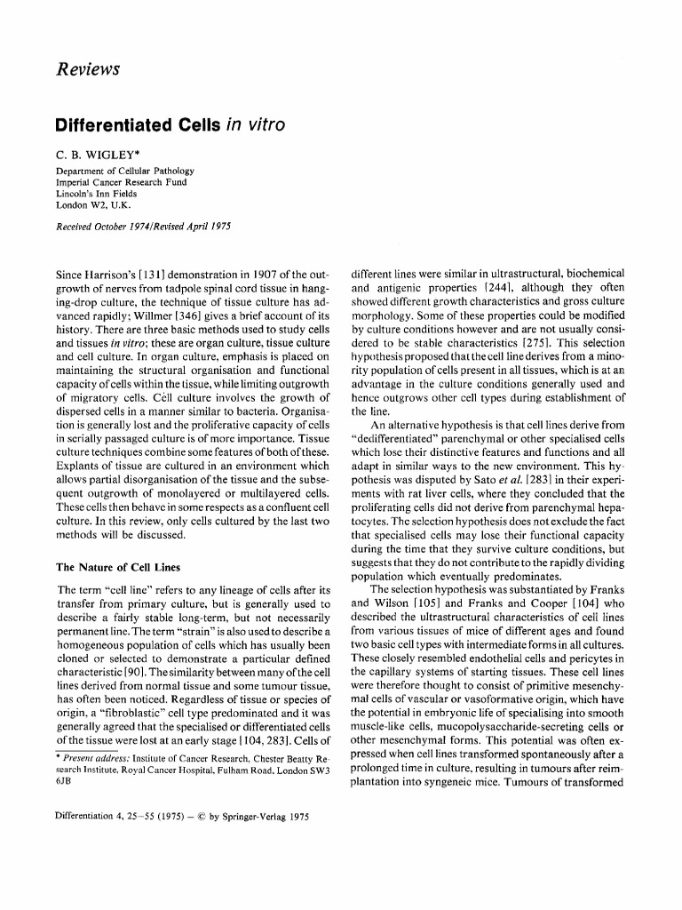 In Vitro Differentiation of Cell Lines | PDF | Epithelium | Cell Biology